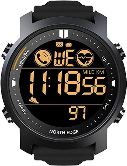 North Edge Laker 44mm Wasserdicht Smartwatch mit Pulsmesser (Schwarz)