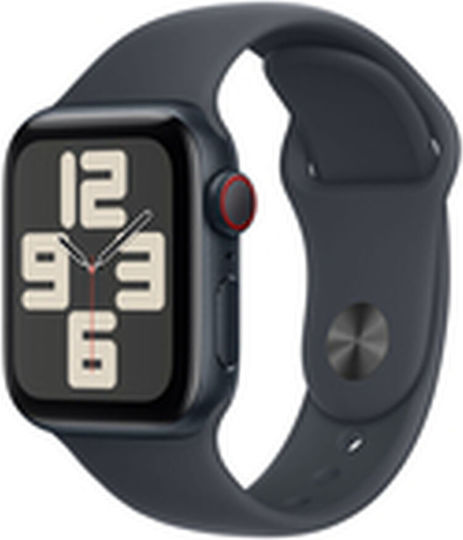 Apple Apple Watch SE 2024 Cellular Aluminium 40mm Waterproof with eSIM and Heart Rate Monitor (Midnight Sport Band S/M)