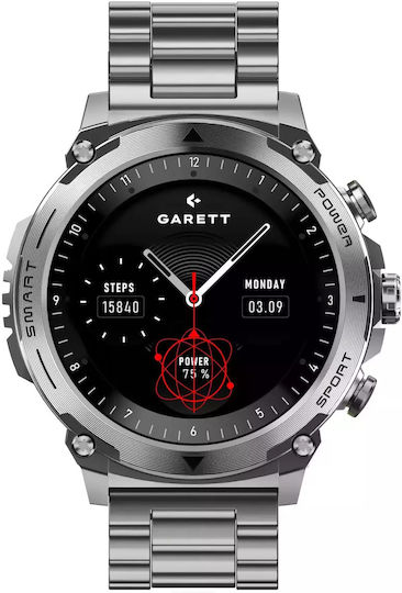 Garett Atom Ceas Inteligent Din Oțel Inoxidabil 47mm Cu Monitorizare Ritm Cardiac Argintiu M/L (Pentru Încheietura Mâinii 145-220mm)