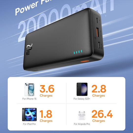 Baseus Airpow Power Bank 20000mAh 20W с USB-A порт и USB-C порт Черен