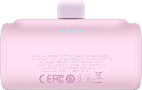 Baseus Compact Series Built-in Type-C Power Bank 5000mAh 20W με Θύρα USB-C Power Delivery / Quick Charge 3.0 Ροζ