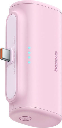 Baseus Compact Series Built-in Type-C Power Bank 5000mAh 20W με Θύρα USB-C Power Delivery / Quick Charge 3.0 Ροζ