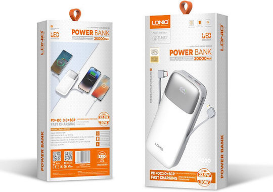 Ldnio PQ20 Power Bank 20000mAh 22.5W με Θύρα USB-A Λευκό