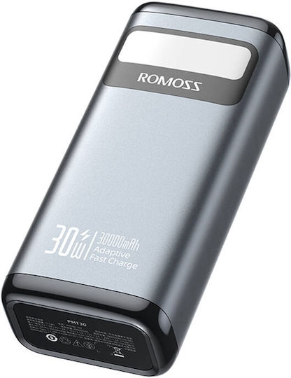 Romoss PMT30 Power Bank 30000mAh 30W με 2 Θύρες USB-A και Θύρα USB-C Power Delivery / Quick Charge 3.0 Μαύρο