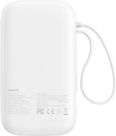 Baseus QPow 2 Power Bank 20000mAh 30W с USB-A порт и 2 USB-C порта Бял