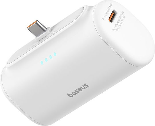 Baseus Compact Series Built-in Type-C Power Bank 5000mAh 20W с USB-C порт Power Delivery / Бързо зареждане 3.0 Бял