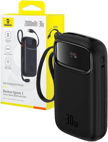 Baseus QPow 2 Power Bank 20000mAh 30W с USB-A порт и 2 USB-C порта Черен