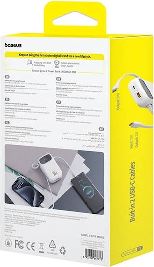 Baseus QPow 2 Power Bank 10000mAh 30W cu Port USB-A și Port USB-C Alb