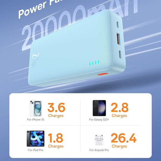 Baseus Airpow Power Bank 20000mAh 20W with USB-A Port and USB-C Port Light Blue
