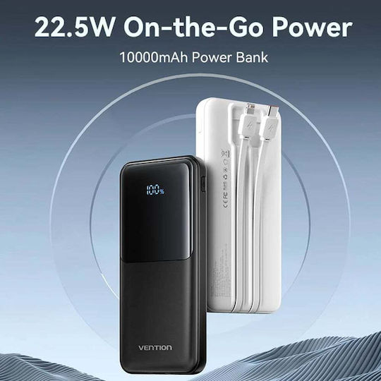 Vention FHO Power Bank 10000mAh 22.5W with 2 USB-A Ports and USB-C Power Delivery Port Black