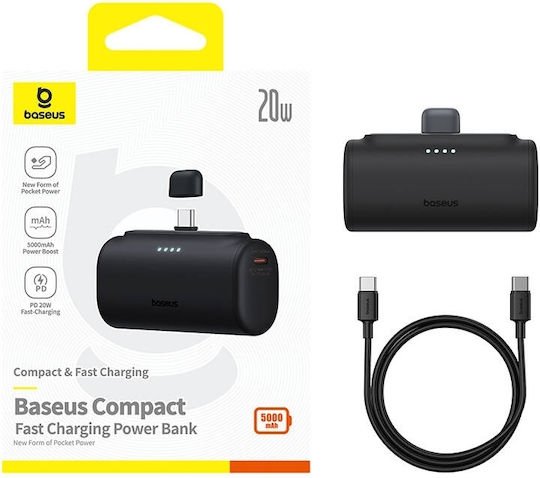 Baseus Compact Type-C Edition Power Bank 5000mAh 20W με Θύρα USB-C Μαύρο