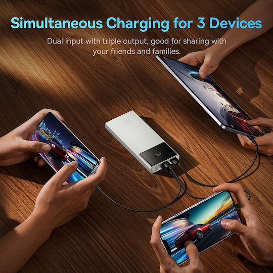 Baseus Star-Lord Външна Батерия 10000mAh 22.5W с 2 USB-A Изходни Порта и USB-C Изходен Порт Power Delivery Бяла