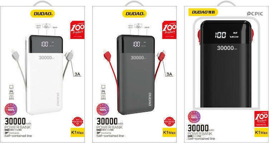 Dudao K1Max Power Bank 30000mAh με 2 Θύρες USB-A Μαύρο