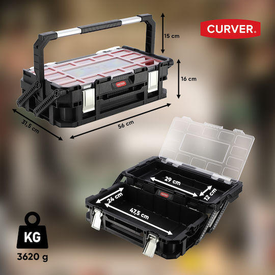 Keter Connect Cantilever Hand Tool Case Plastic 2 Levels with Tobacco Case Dimensions: W56.5xD31.7xH25cm