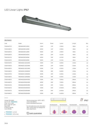 VK Lighting Lichtleiste Außenbereich mit integriertem LED 24W 60cm