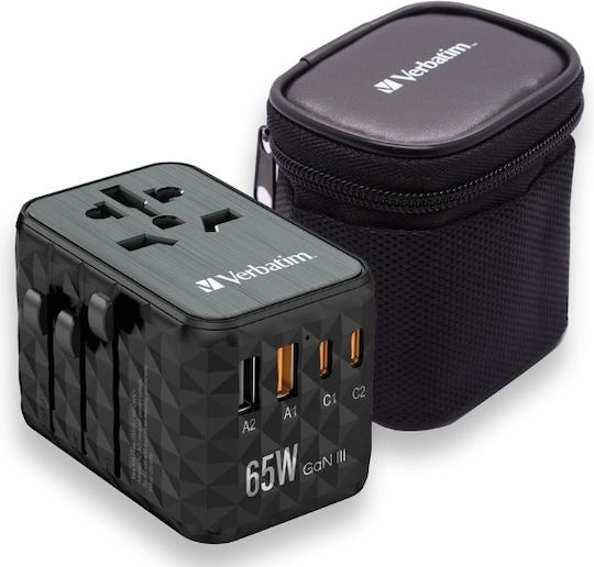 Verbatim Steckdosenadapter von Griechenland nach Griechenland mit 4 USB-Steckdosen