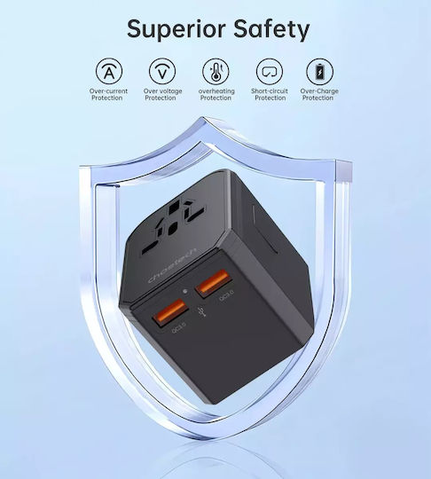 Choetech Universal Socket Adapter from Universal to Universal with 2 USB Outlets