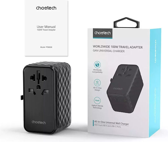 Choetech Αντάπτορας Πρίζας σε Universal με 4 Θύρες USB