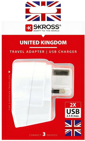 Skross Αντάπτορας Πρίζας σε Αγγλίας με 2 Θύρες USB