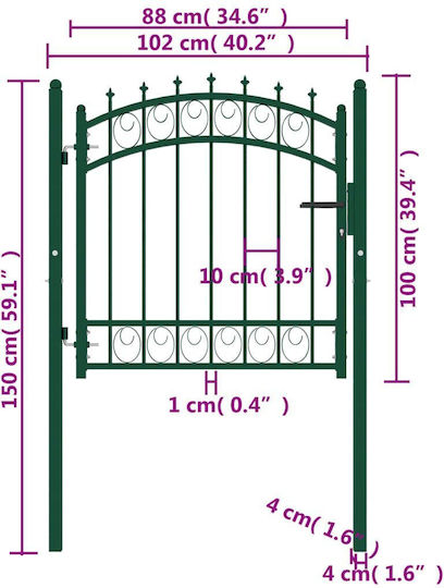 vidaXL Poartă de Gard din Metal cu Garduri în Culoarea Verde 1.0x1.0m
