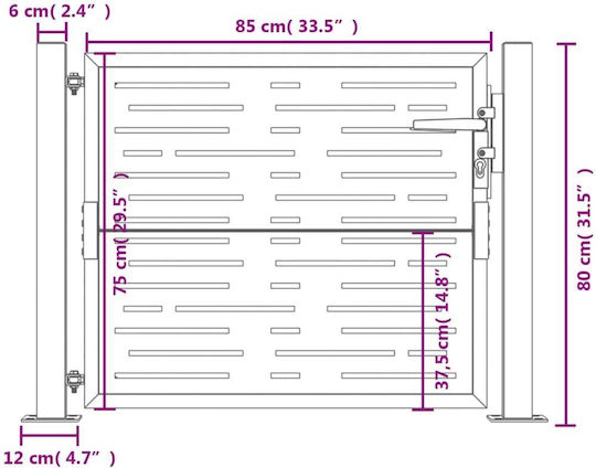 vidaXL Metal Fence Gate in Gray Color 80cm x 1.05m