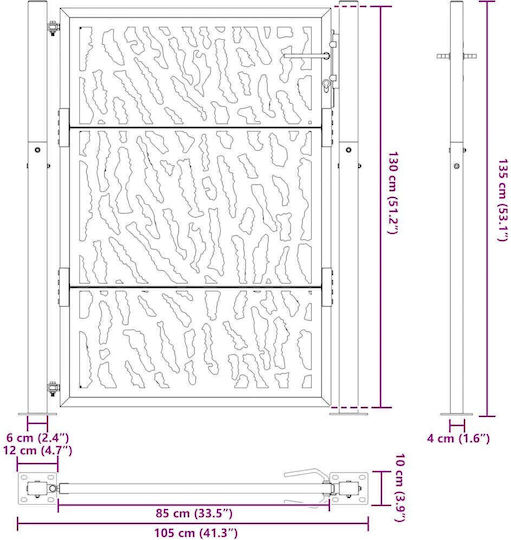 Vidaxl Πύλη Κήπου 105x130 Cm Διαβρωμένο Χάλυβα Σχεδιασμό Ίχνους Καφέ