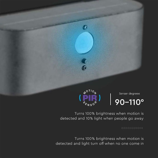 V-TAC Garden Led Wall Mounted Solar Light 2.5W 100lm Warm White with Motion Sensor IP54 18.1x9.1x6.6cm