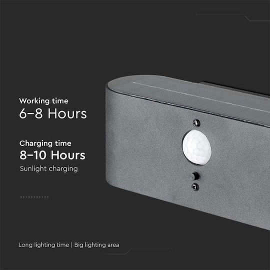 V-TAC Garden Led Wall Mounted Solar Light 2.5W 100lm Warm White with Motion Sensor IP54 18.1x9.1x6.6cm