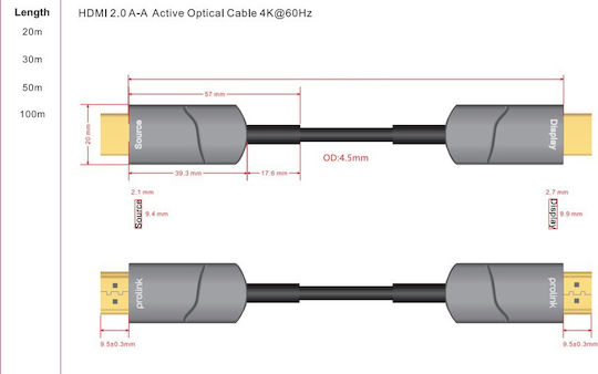 Prolink HDMI 2.0 Premium High Speed 4K 60Hz HDR Cable HDMI male - HDMI male 30m Μαύρο