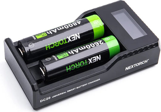 Nextorch DC20 USB Зарядно 2 за батерии Li-ion/Ni-MH Размер AA/AAA/18650/21700 в Черен цвят