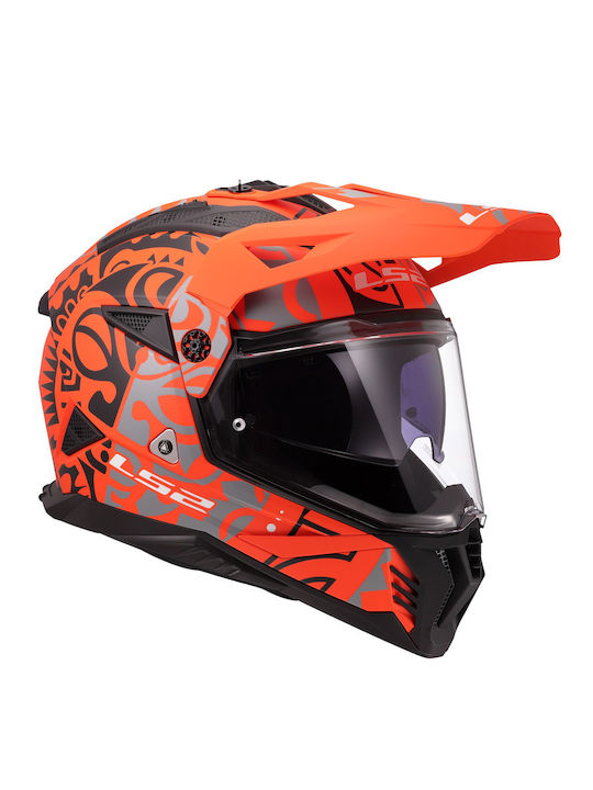 LS2 Pioneer II MX702 Rangi Adventure Matt Orange Black Motorcycle Helmet On-Off ECE 22.06 1600gr with Sunvisor