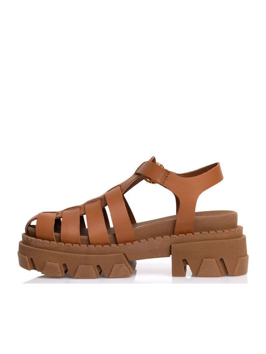 Leder Flache Sandalen für Damen in Tabac Braun Farbe