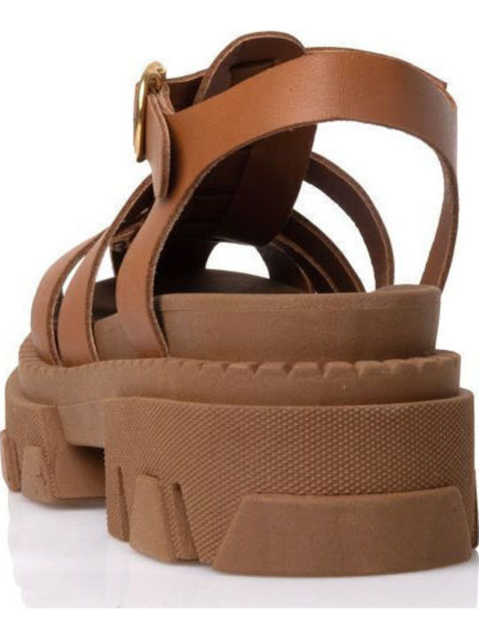 Leder Flache Sandalen für Damen in Tabac Braun Farbe