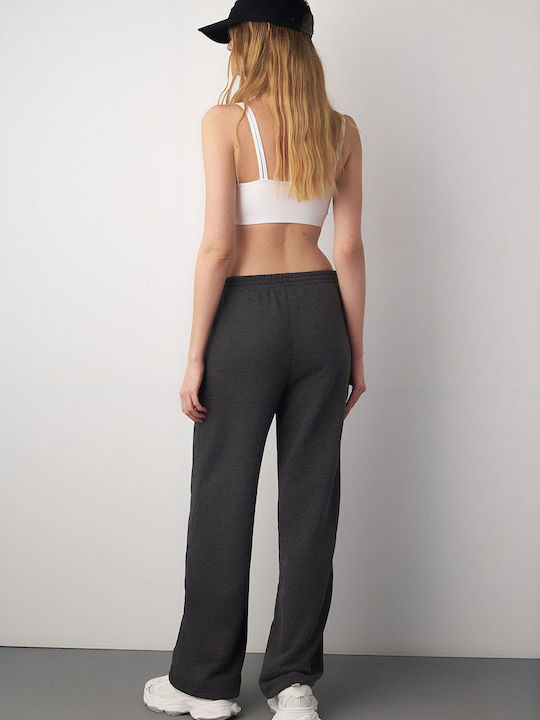 High Waist Sweatpants Flared Fleece Gray