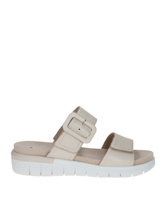 Leather Women's Flat Sandals Anatomic in Beige Color