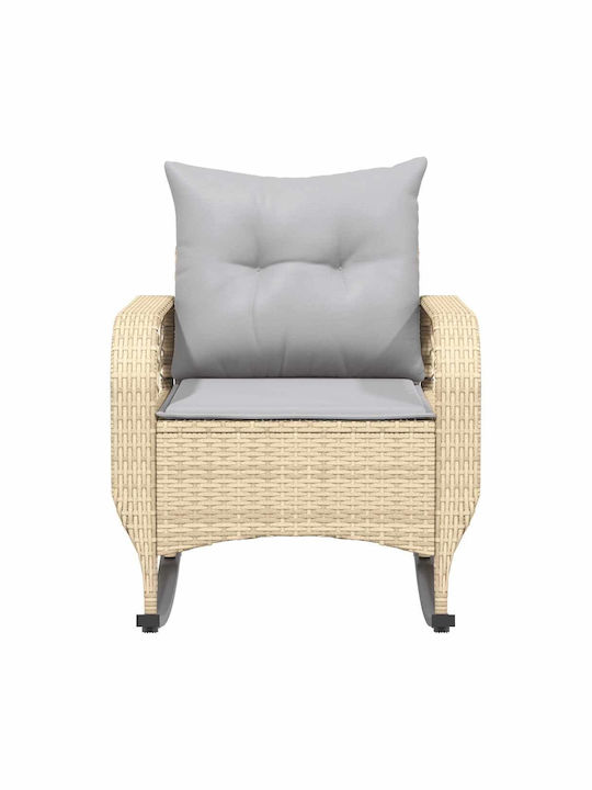 Schaukelstuhl Rattan Beige mit Kissen 50x60εκ.