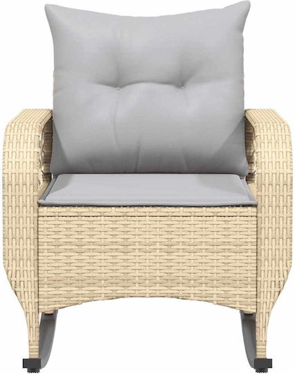 Κουνιστή Καρέκλα Rattan Μπέζ με Μαξιλάρι 50x60εκ.