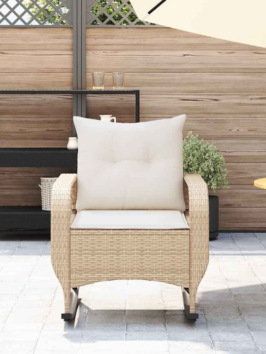 Schaukelstuhl Rattan Beige mit Kissen 50x60x75εκ.