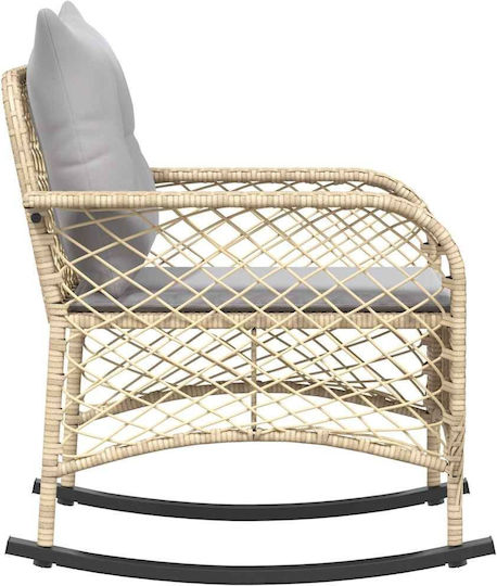 Κουνιστή Καρέκλα Rattan Μπέζ με Μαξιλάρι 50x60εκ.