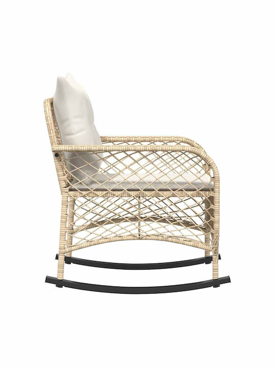 Schaukelstuhl Rattan Beige mit Kissen 50x60x75εκ.