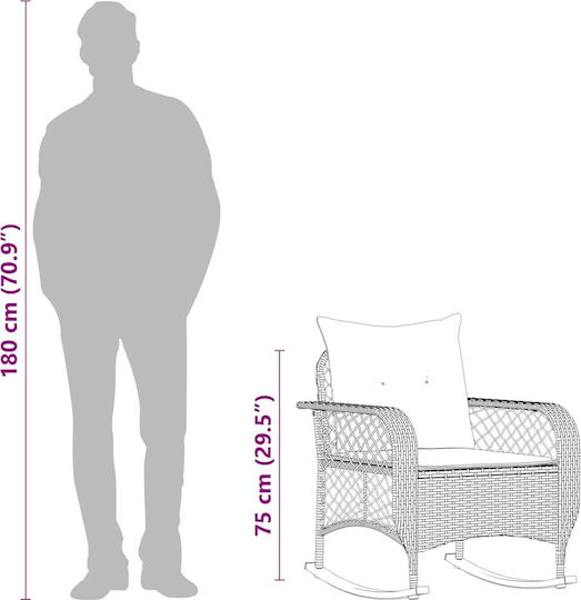 Rocking Chair Rattan Grey with Cushion 50x60x98cm