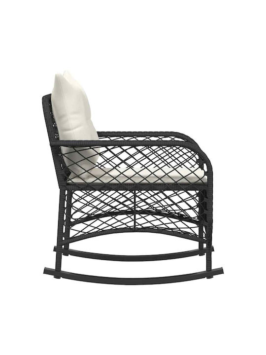 Rocking Chair Rattan Black Velvet-Black Metal with Cushion 50x60x93cm