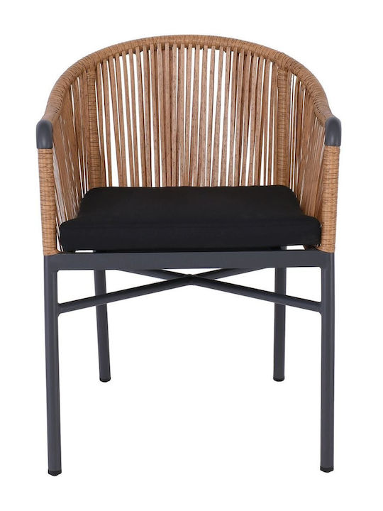 Outdoor-Sessel Rattan Braga Anthracite, Natural, Black mit Kissen 57x58x77εκ.