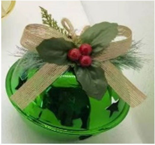 Hanging Bell Ornament Metallic Green 8cm