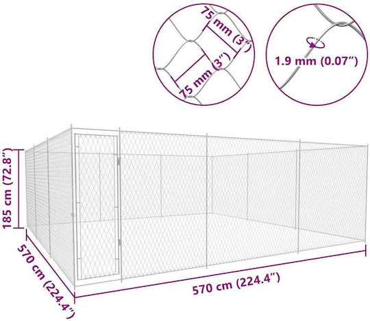 vidaXL Metallisches Hundepark 600x600x200cm Silber