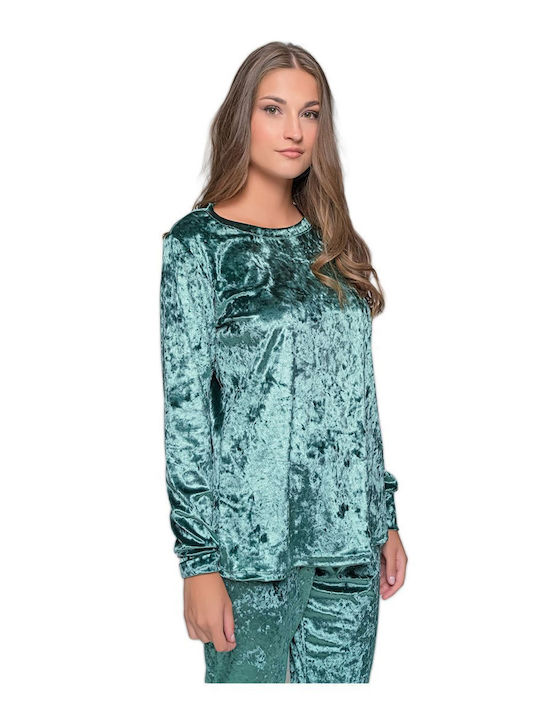 Milena by Paris Winter Damen Pyjama-Set Samt Olive
