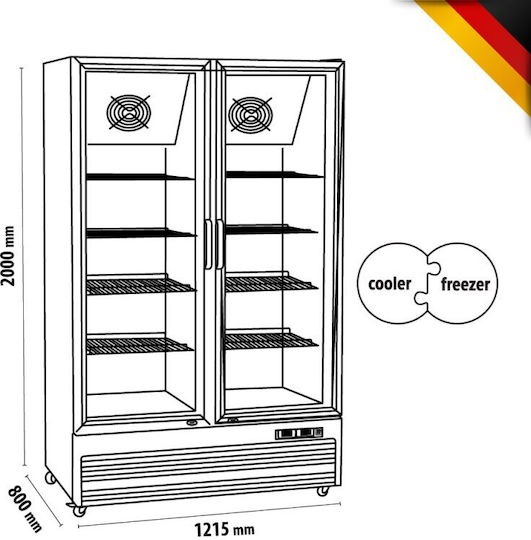 Bartscher Vitrină de Răcire & Congelare De Podea cu 8 Niveluri cu Capacitate 820lt 121.5x80x200cm