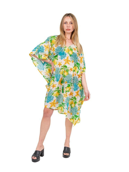 Midi Kaftan Positano Pattern Turquoise