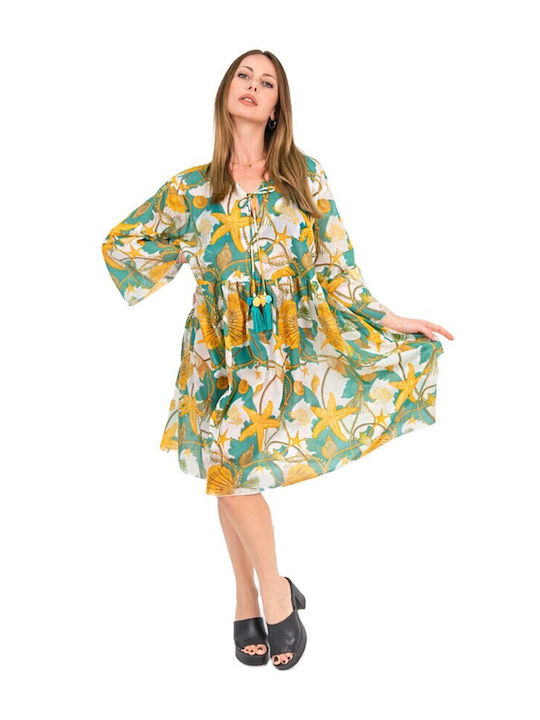 Midi Kaftan Sea Pattern Mint