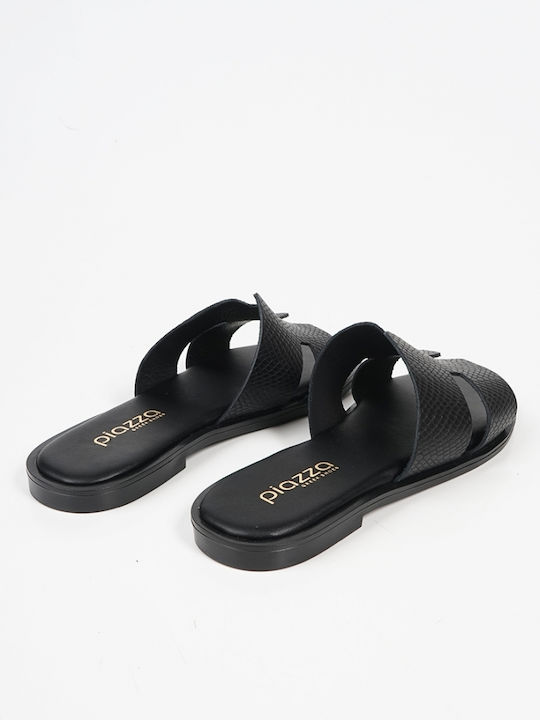 Leather Women's Flat Sandals in Black Color